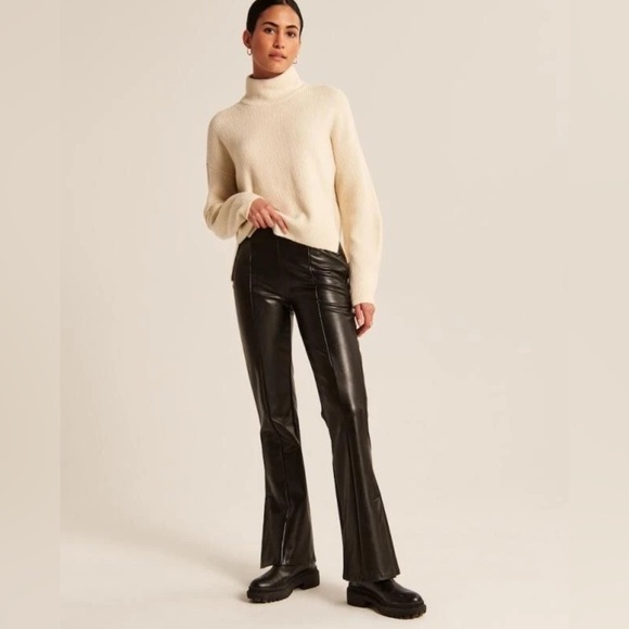 Abercrombie and Fitch Split Hem Vegan Leather Slim Flare Pant Black Size Small - Picture 7 of 7